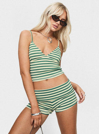 Miztaray Shorts Green  Cream Stripe