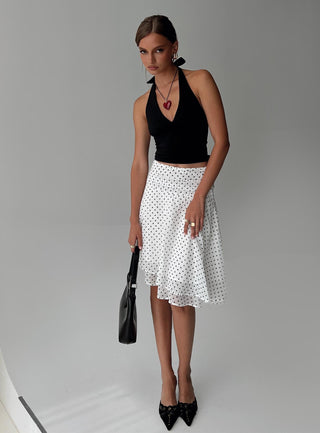 Evanescence Asymmetrical Midi Skirt White  Polka Dot