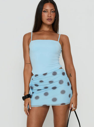 Cosmina Sarong Mini Dress Blurred Blue Polka Dot