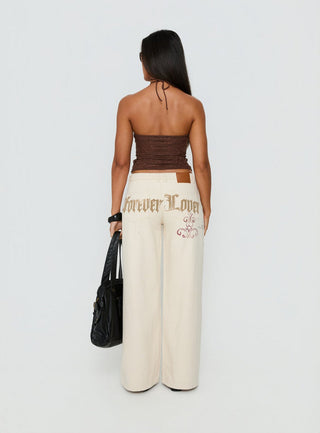 Than Forever Love Graphic Denim Jeans Cream