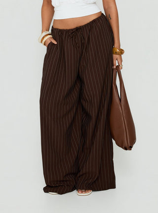 Bungala Oversized Relaxed Pants Brown Pinstripe