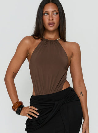 Noree Bead Detail Bodysuit Mocha