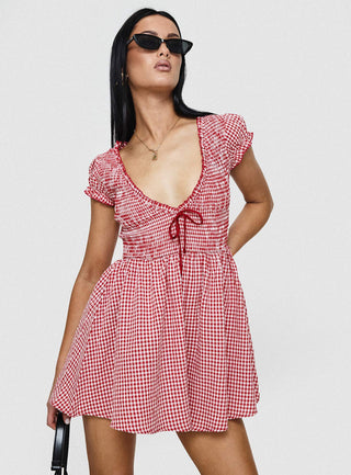 Wescott Gingham Playsuit Red  White