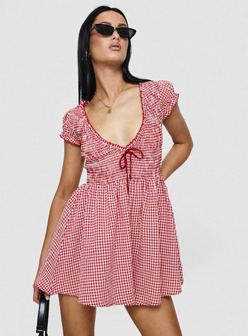 Wescott Gingham Playsuit Red  White