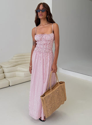 Loralei Shirred Maxi Dress Red Stripe
