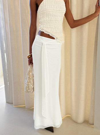 Caviar Tie Maxi Skirt White