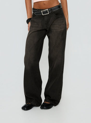 Korinne Low Rise Baggy Jeans Washed Charcoal