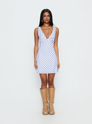 Nellie Mini Dress Blue  Brown Polka Dot