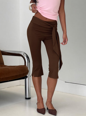 Lizana Tie Side Capri Pants Brown