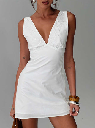Florien Broderie Mini Dress White