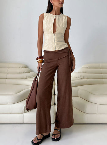 Silver Moon Linen Blend Tie Pants Brown Petite
