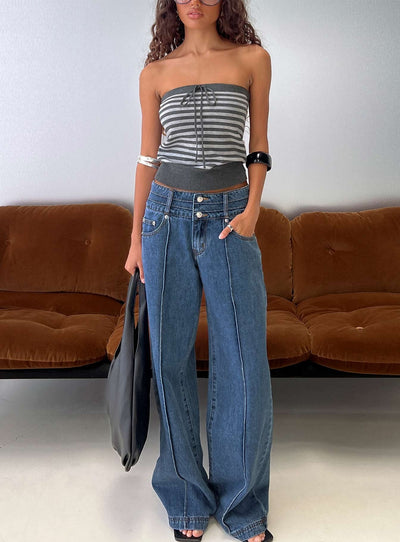 Hannalee Low Rise Wide Leg Jeans Mid Blue Wash