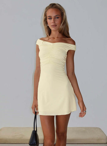 Keera Off Shoulder Ruched Mini Dress Butter