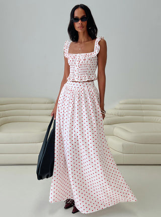 Valerio Maxi Skirt White  Red