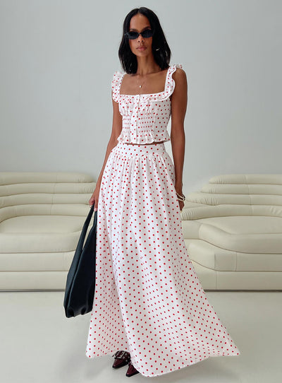 Valerio Maxi Skirt White  Red