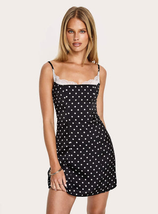 Renaissance Corset Lace Mini Dress Black  White Polka Dot