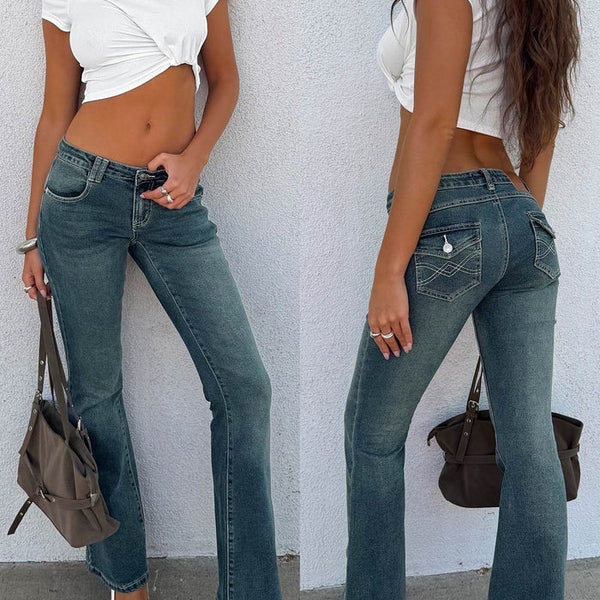 Clynee Ultra Low Rise Bootleg Jeans Dirty Blue