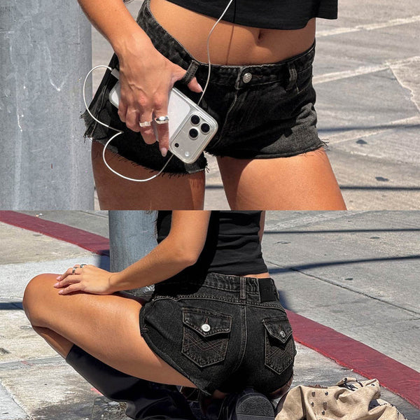 Milania Ultra Low Rise Mini Denim Shorts Vintage Black