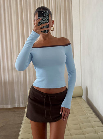 Baseline Off Shoulder Top Blue  Brown