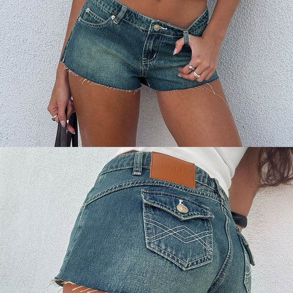Milania Ultra Low Rise Mini Denim Shorts Vintage Dirty Blue