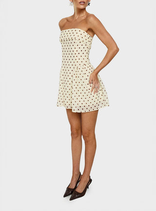 Dalona Strapless Drop Waist Mini Dress Yellow Polka Dot