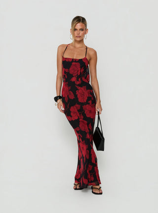 Bishopp Tie Back Maxi Dress Red Floral