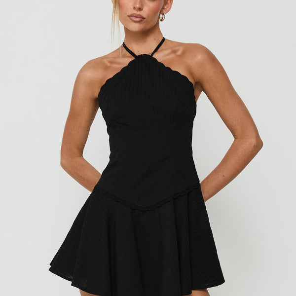 Hunnie Halter Mini Dress Black