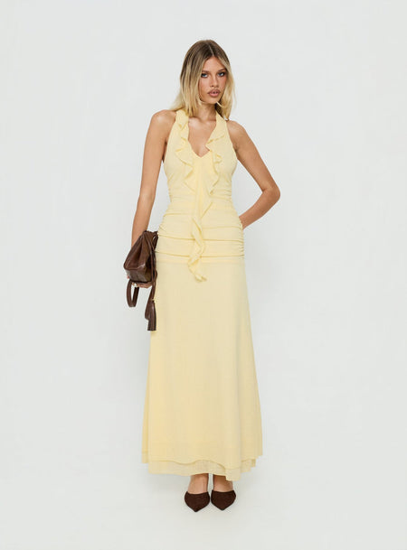 Leyda Plunge Frill Maxi Dress Yellow