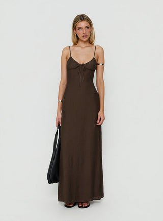 Odalia Tie Detail Maxi Dress Chocolate