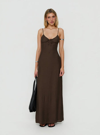 Odalia Tie Detail Maxi Dress Chocolate