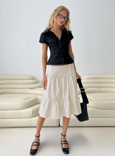 Cascades Low Rise Midi Skirt Beige  White Stripe