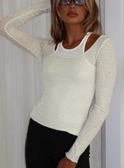 Ceyla Layered Long Sleeve Top White  Stripe
