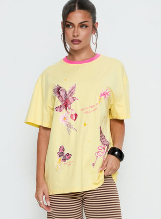 Wild Light Oversized Graphic Tee Yellow  Pink