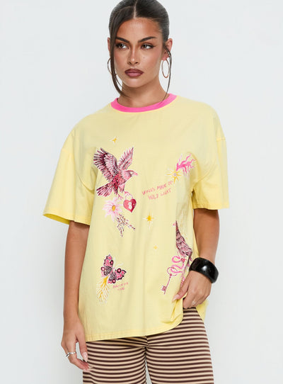 Wild Light Oversized Graphic Tee Yellow  Pink