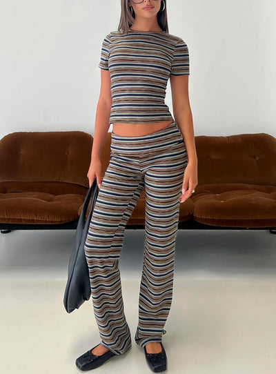 Manolo Foldover Pants Brown  Grey Stripe