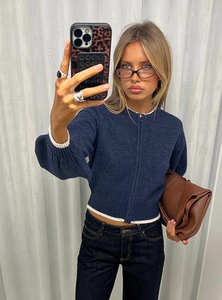 Amandi Zip Through Knit Jumper Navy  Cream