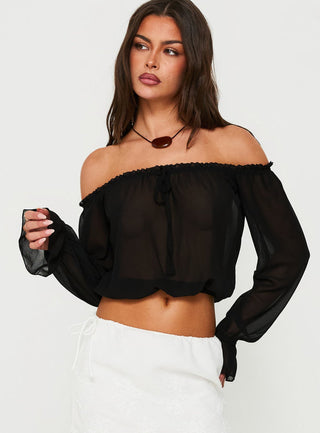 Mariya Off Shoulder Long Sleeve Top Black