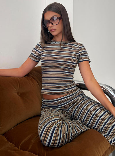 Manolo Short Sleeve Top Brown  Grey Stripe