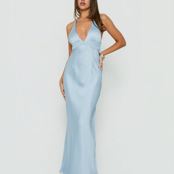 Odyssa Halter Maxi Dress Blue Slate