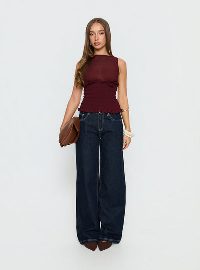 Fever Kiss Chiffon Ruched Top Wine