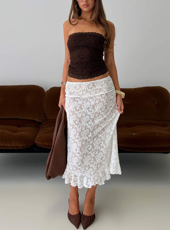 Toscani Lace Frill Midi Skirt White