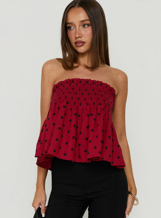 Peachy Keen Frill Cami Top Red Polka Dot