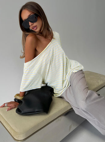 Winny Off Shoulder Tee Grey Marle  Lemon Stripe