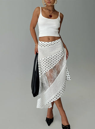 Rennar Maxi Skirt White  Polka Dot Petite