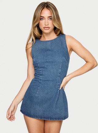 Ainsleigh Shift Denim Playsuit Mid Blue Wash