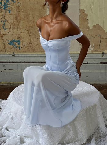 Angiola Corset Off Shoulder Maxi Dress Blue