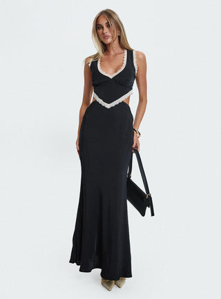 Keila Lace Trim Maxi Dress Black  Cream