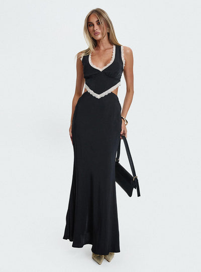 Keila Lace Trim Maxi Dress Black  Cream
