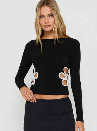 Emelina Cut Out Long Sleeve Top Black