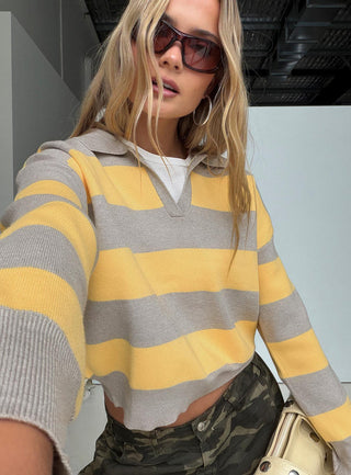 Novara Knit Cropped Rugby Jersey Grey / Yellow Stripe